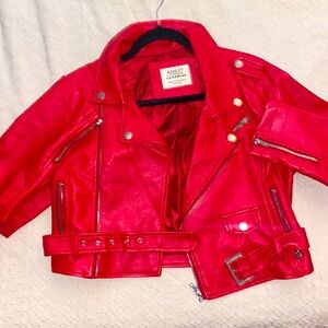 LIKE NEW ASHLEY OUTERWEAR LEATHER RED BIKER JACKET